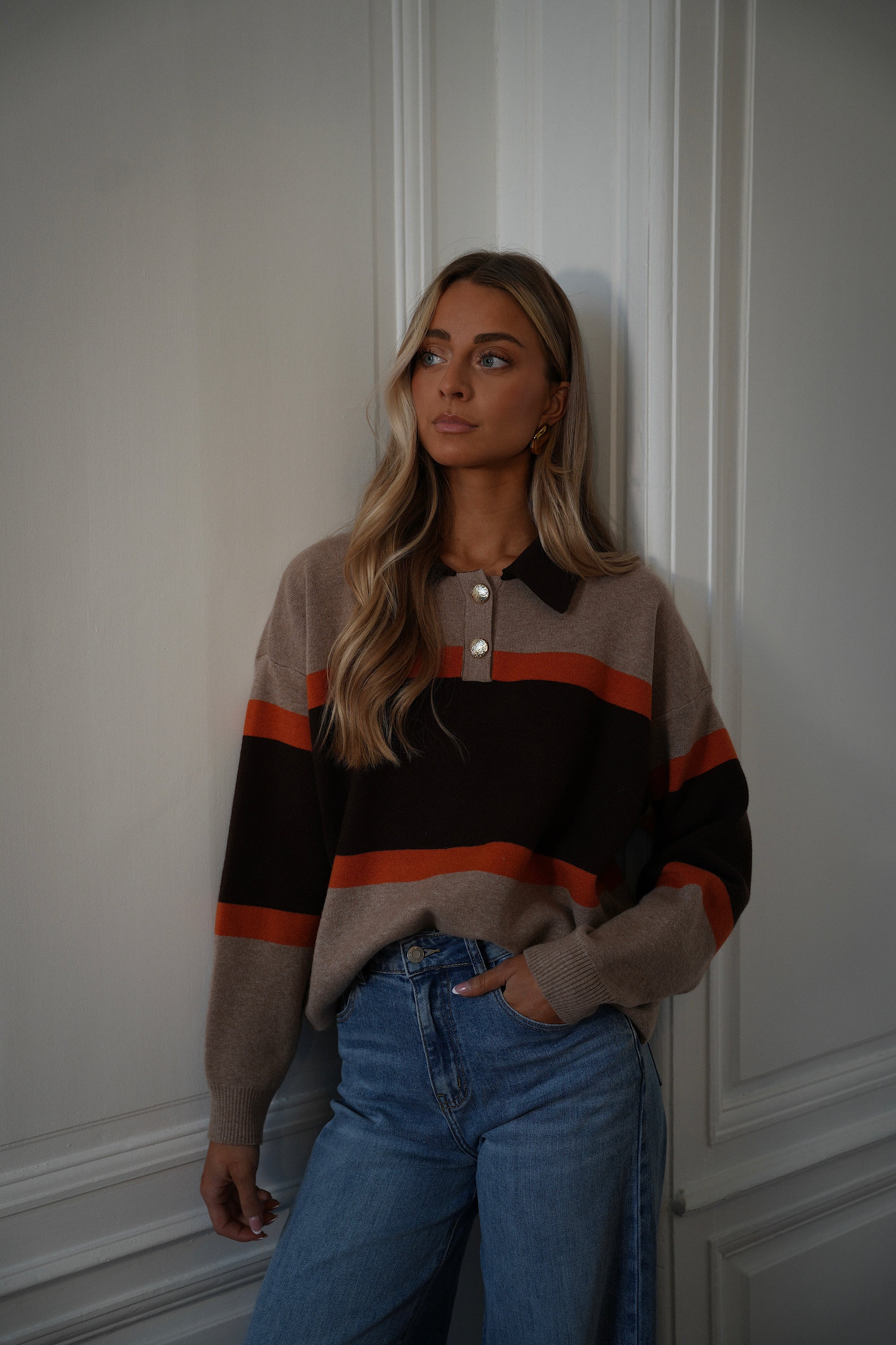 Jany beige - Pull col polo