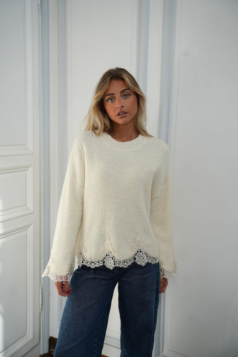Charlie crème - Pull brodé