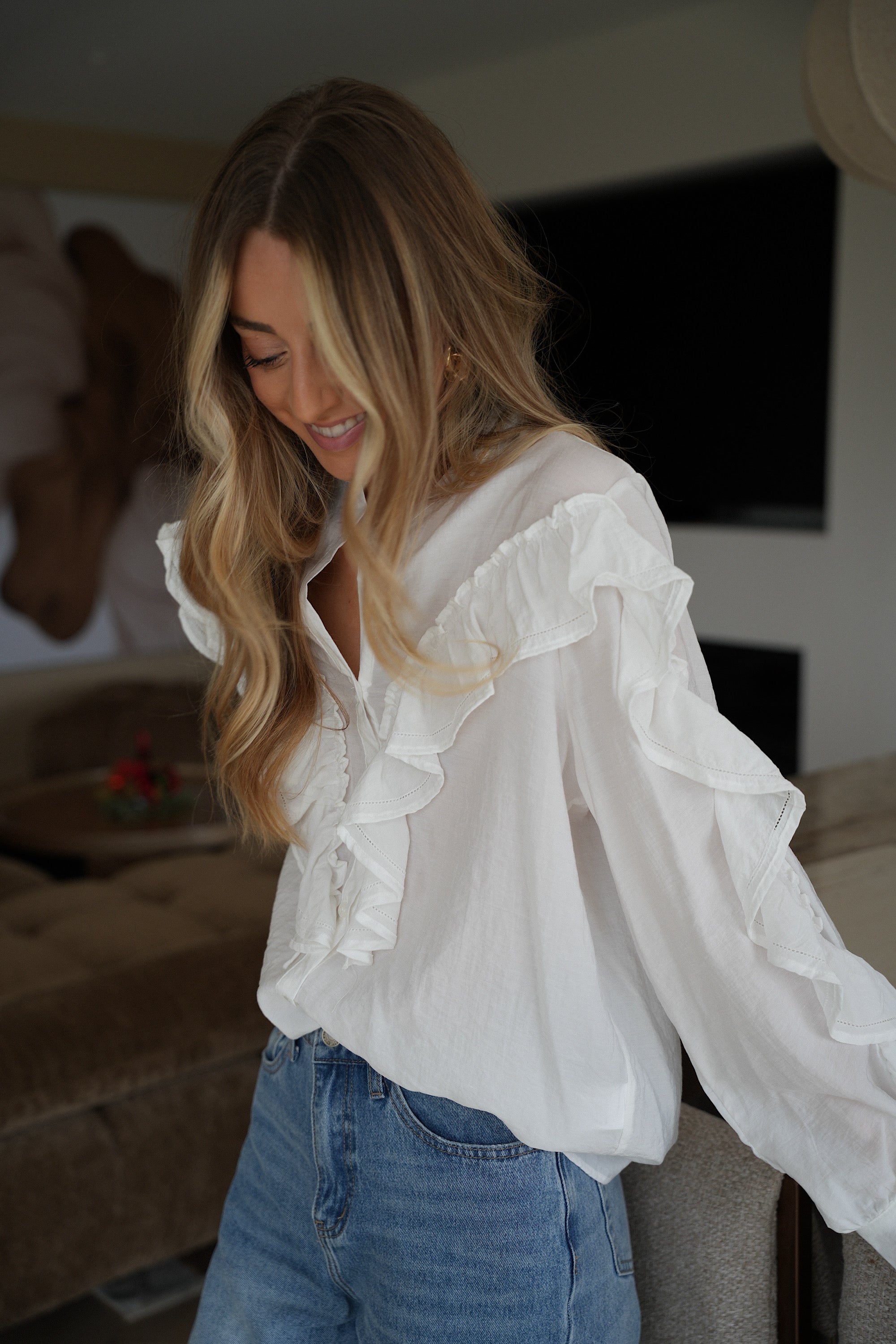 Terry blanche - Blouse volantée