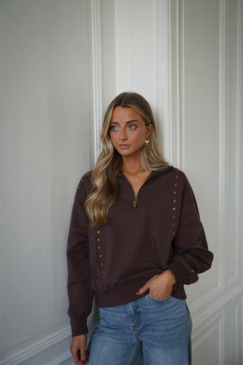 Victoria chocolat - Sweat-shirt clouté