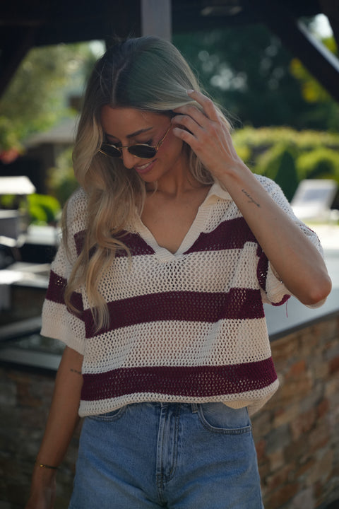 Norma écrue/bordeaux - Blouse crochet