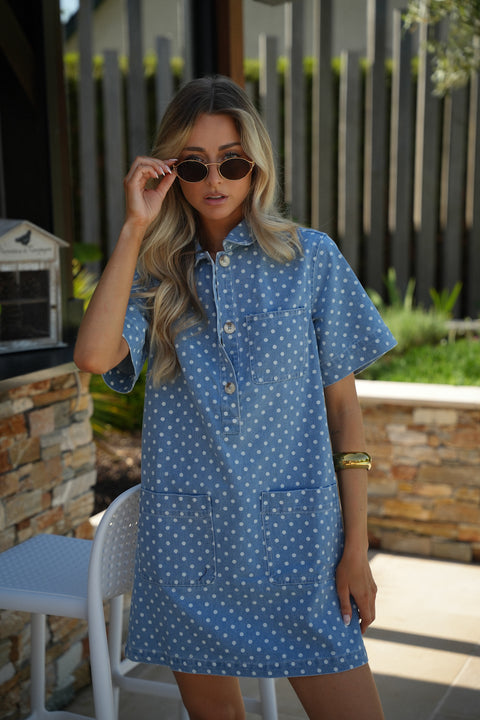 Flavia bleue - Robe à pois