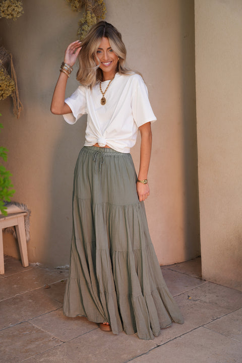 Chloé kaki - Jupe longue