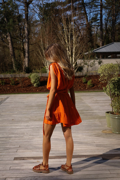 Pamela orange - Robe ceinturée