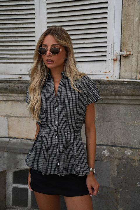 Allice marine - Blouse à carreaux