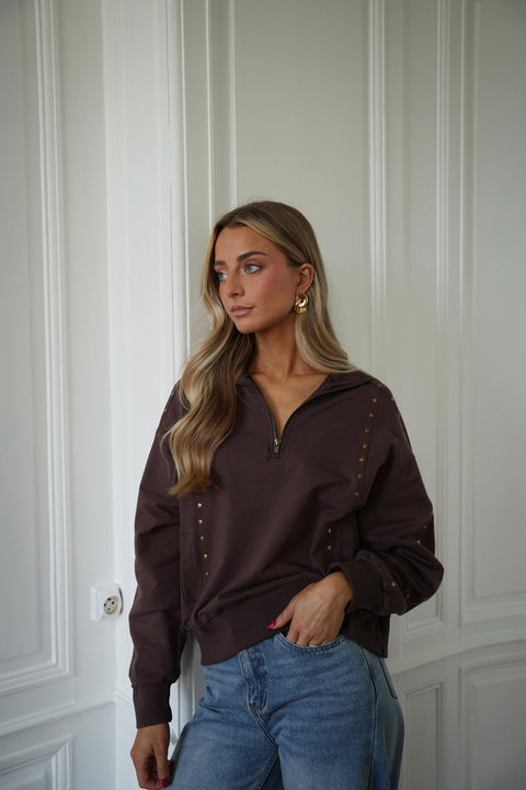 Victoria chocolat - Sweat-shirt clouté