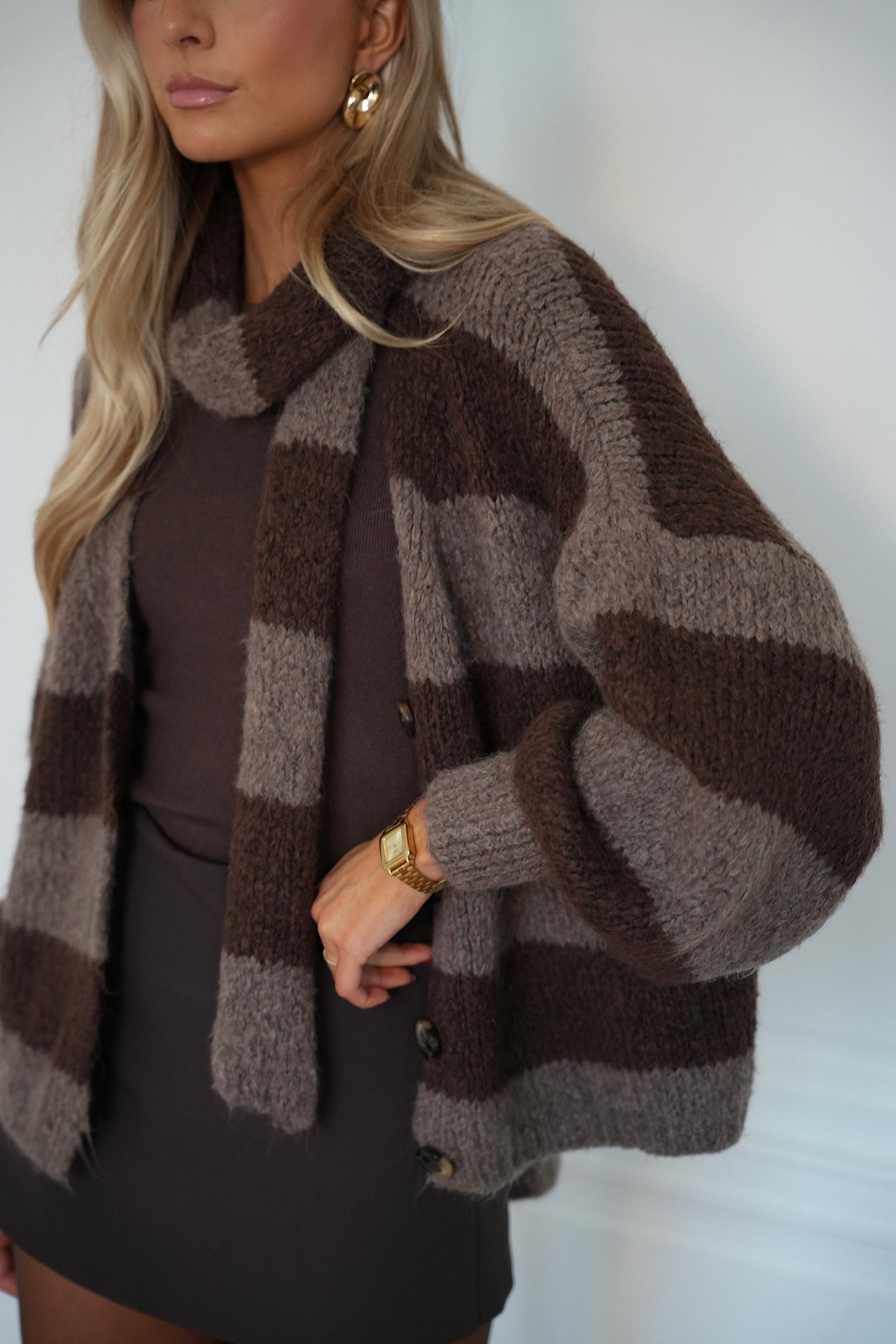 Jasmin chocolat - Gilet écharpe rayé