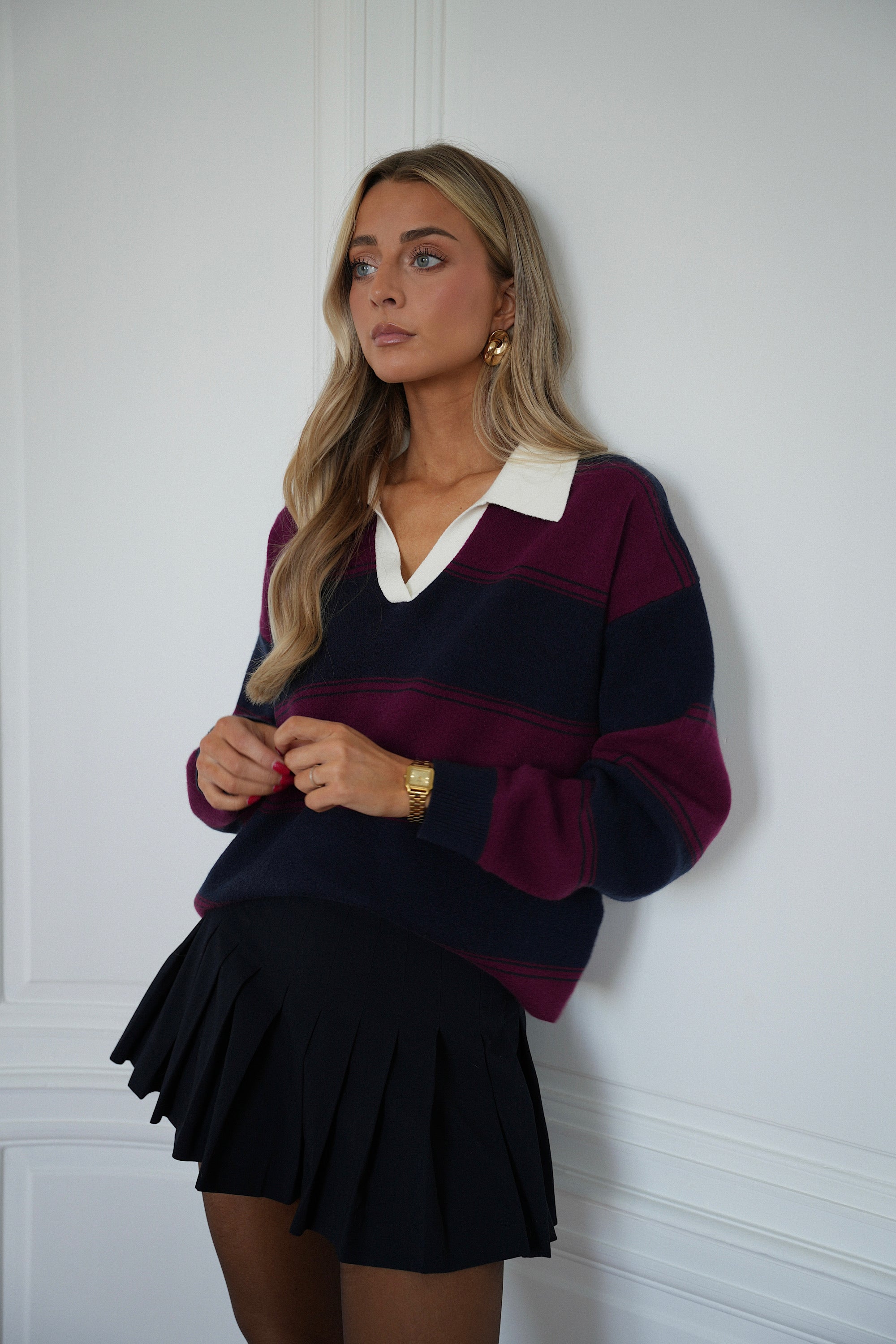 Monika marine/bordeaux - Pull rayé