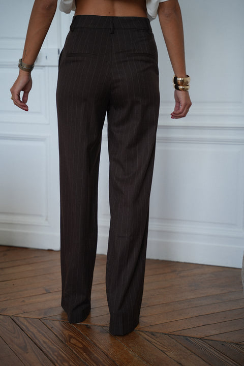 Fanny chocolat - Pantalon rayé