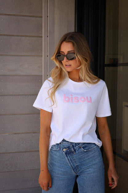 Billie blanc/rose - T-shirt bisou