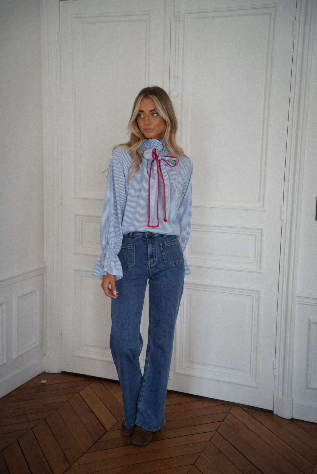 Meghan bleue - Blouse à noeud