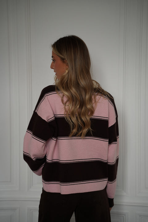 Monika chocolat/rose - Pull rayé