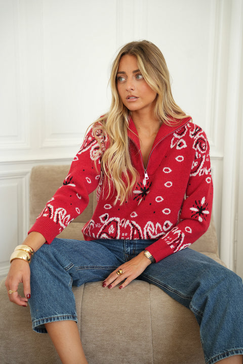 Leya rouge - Pull zippé