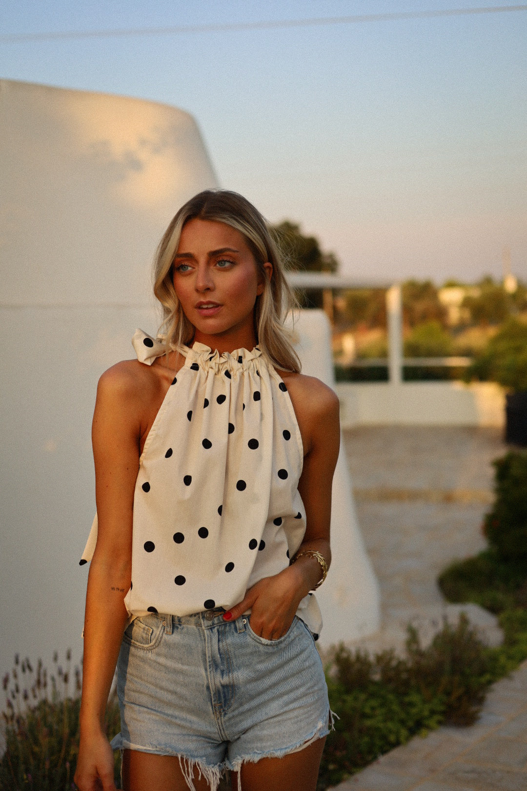 Ayona blanc - Blouse à pois
