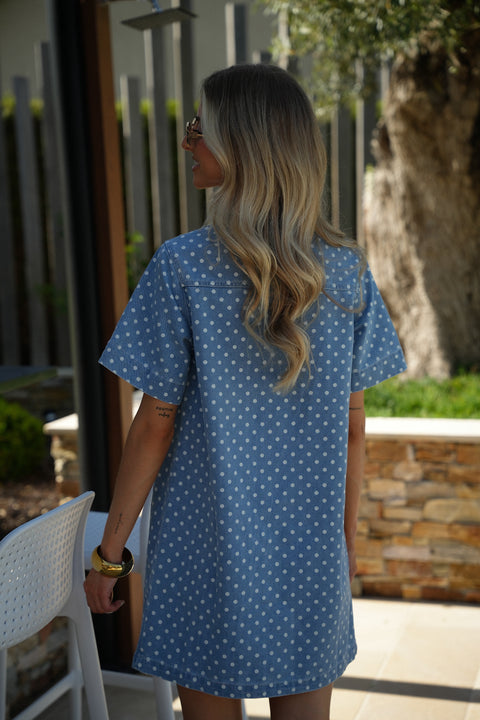 Flavia bleue - Robe à pois