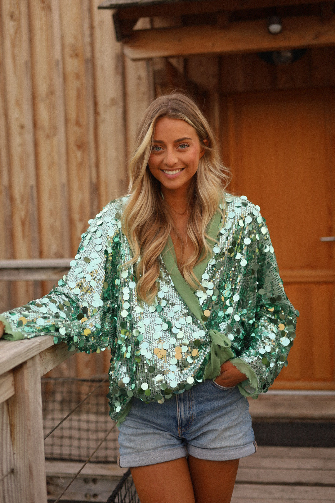 Lalie vert - Gilet sequins