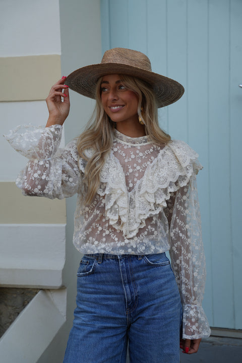 Milko beige - Blouse brodée