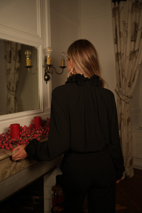 Cindy noire - Blouse à volants