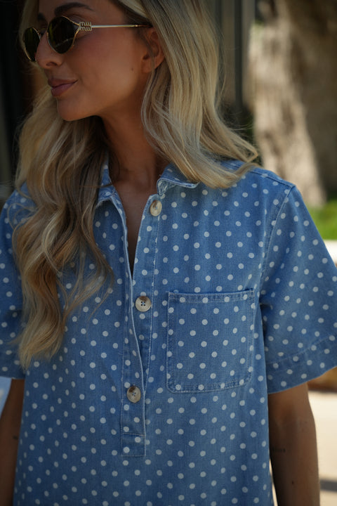 Flavia bleue - Robe à pois