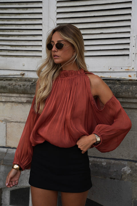 Octavia terracotta - Blouse ajourée