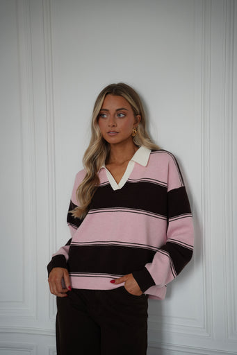 Monika chocolat/rose - Pull rayé