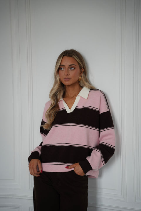 Monika chocolat/rose - Pull rayé