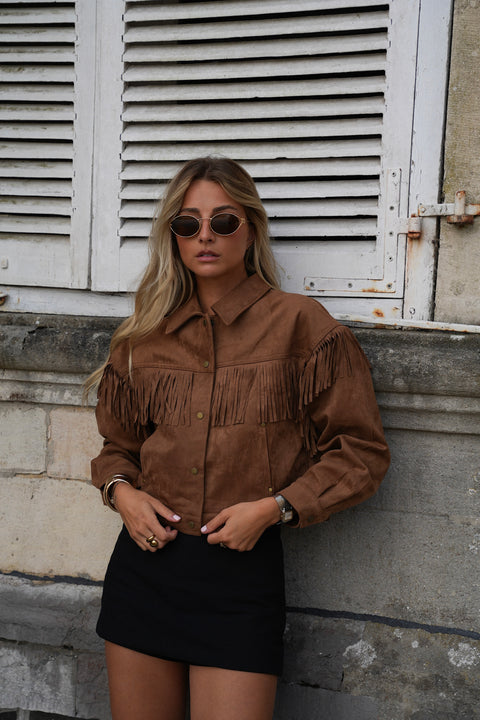 Cassidy camel - Veste à franges