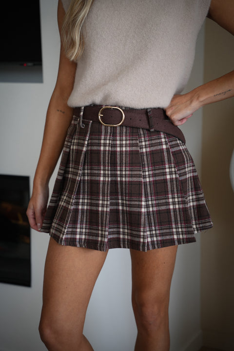Kloé chocolat - Jupe-short à carreaux