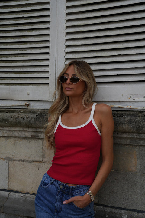 Aurélie rouge - Top bicolore