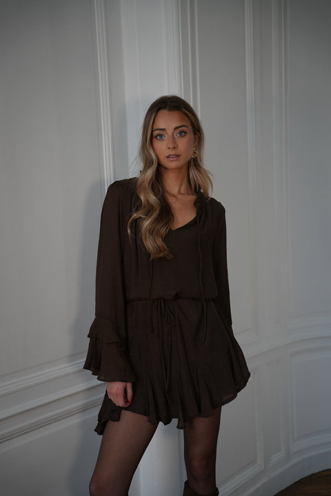 Edda chocolat - Robe volantée