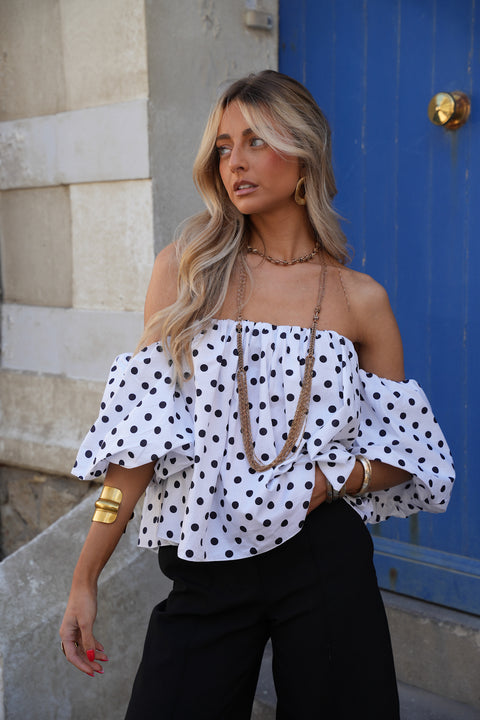 Sola blanc/noir - Blouse à pois