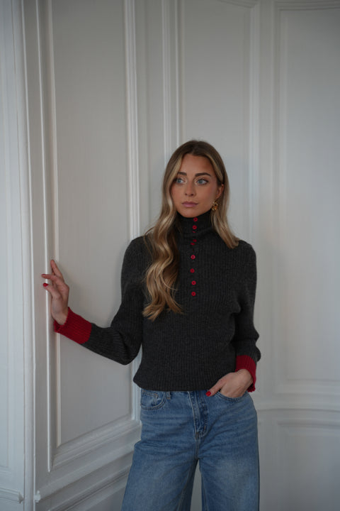 Selena gris - Pull bicolore