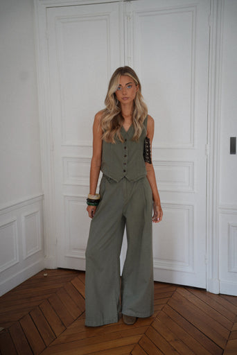 Yasmine kaki - Pantalon ample