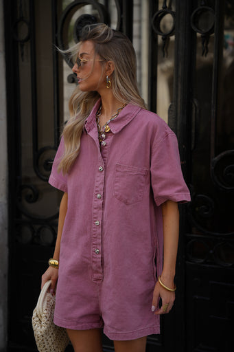Suzon vieux rose - Combishort en jean