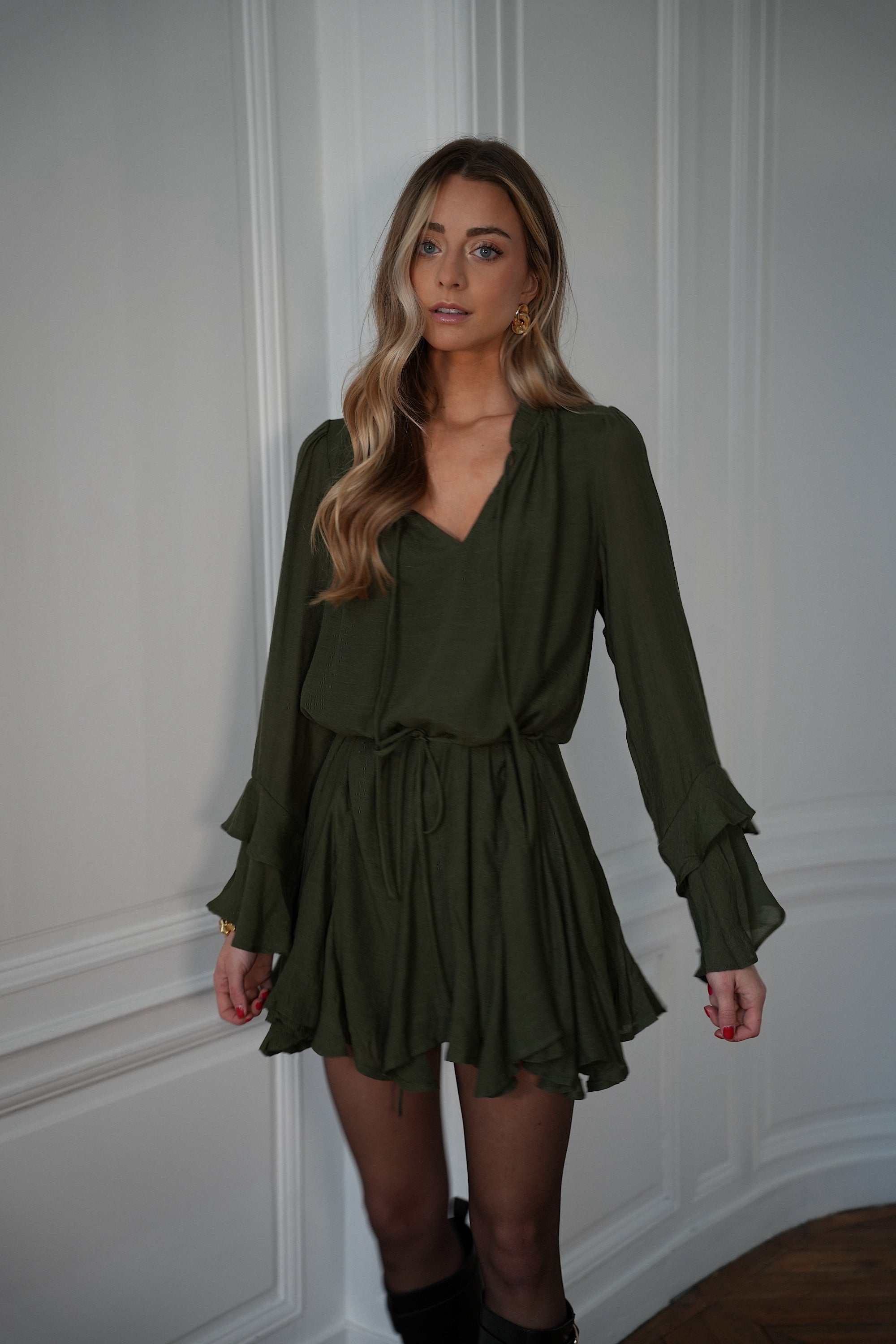 Edda kaki - Robe volantée