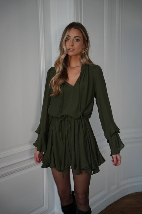 Edda kaki - Robe volantée