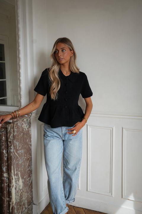 Nova noire - Blouse nid d’abeille