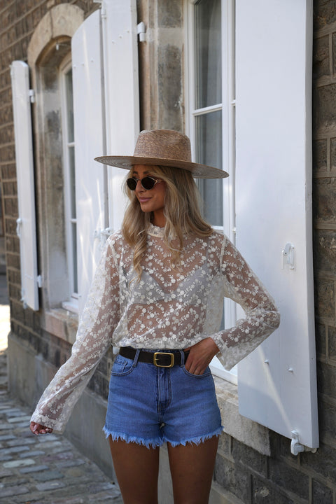 Tifany beige - Blouse brodée