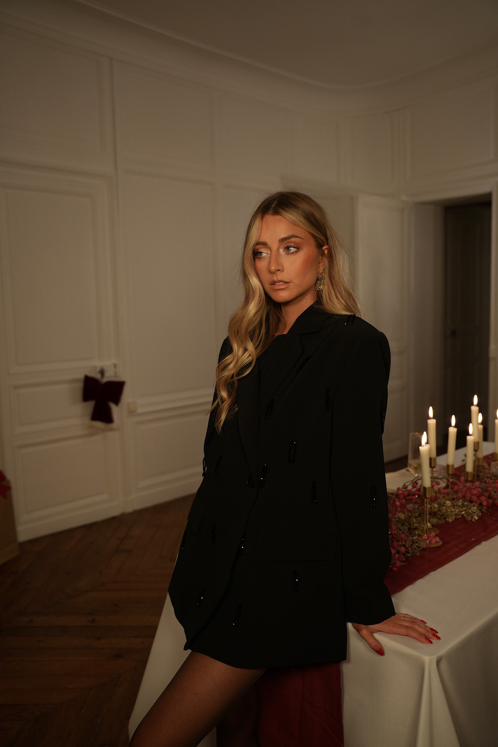 Loana noire - Blazer à perles premium