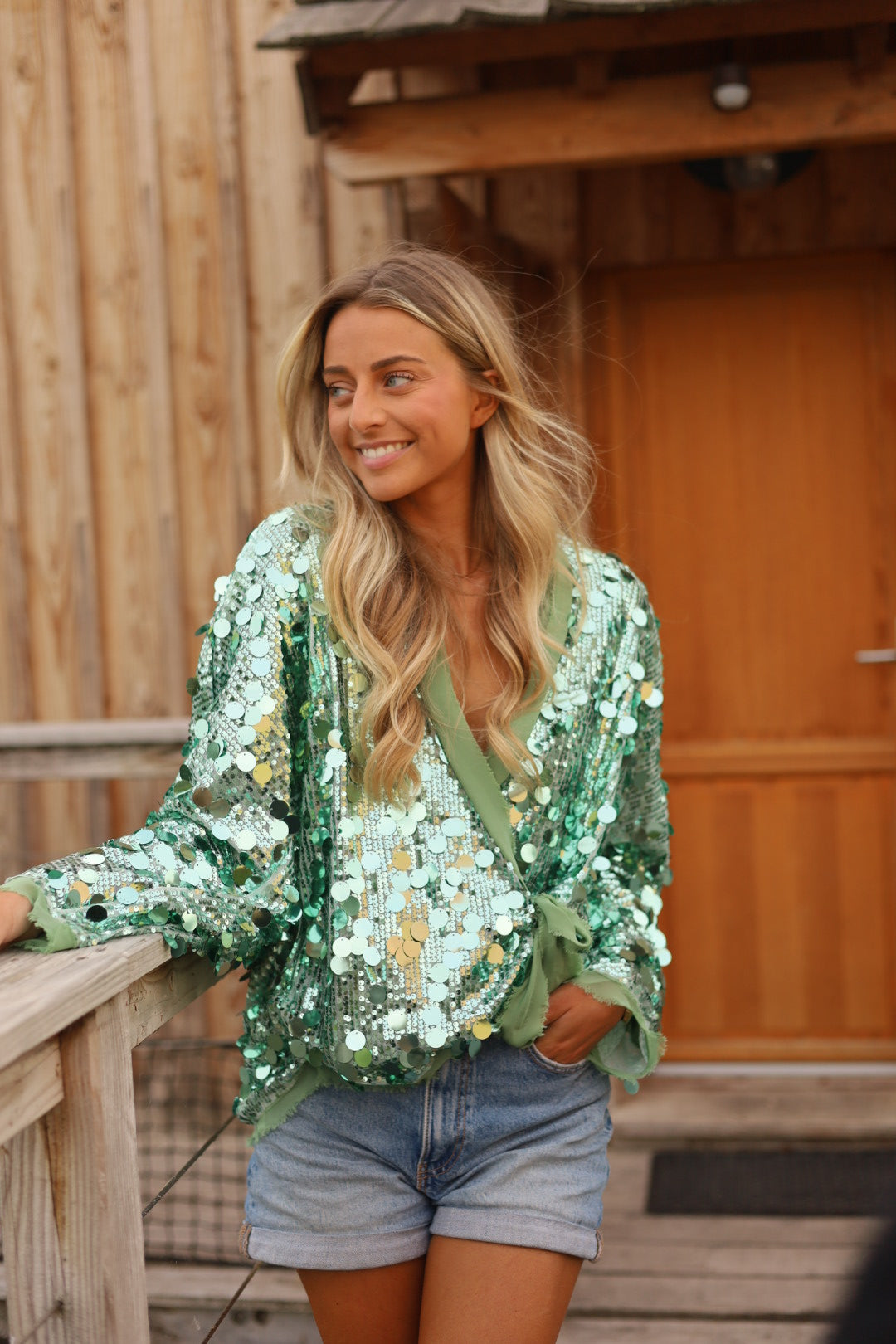 Lalie vert - Gilet sequins
