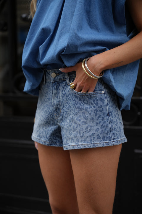 Megane bleu - Short léopard