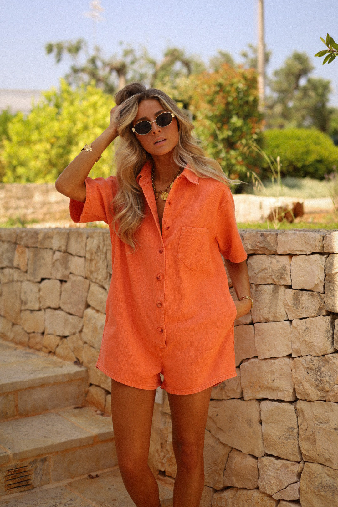 Tracie orange - Combishort jean