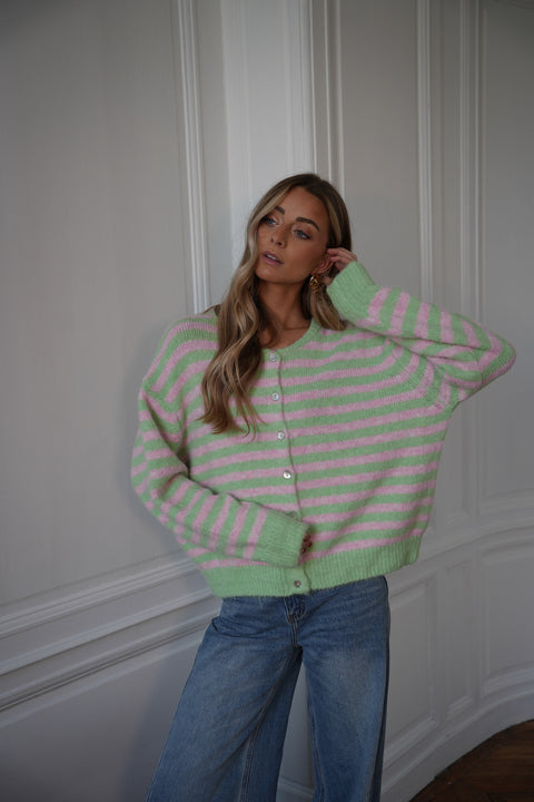 Fany vert/rose - Gilet rayé