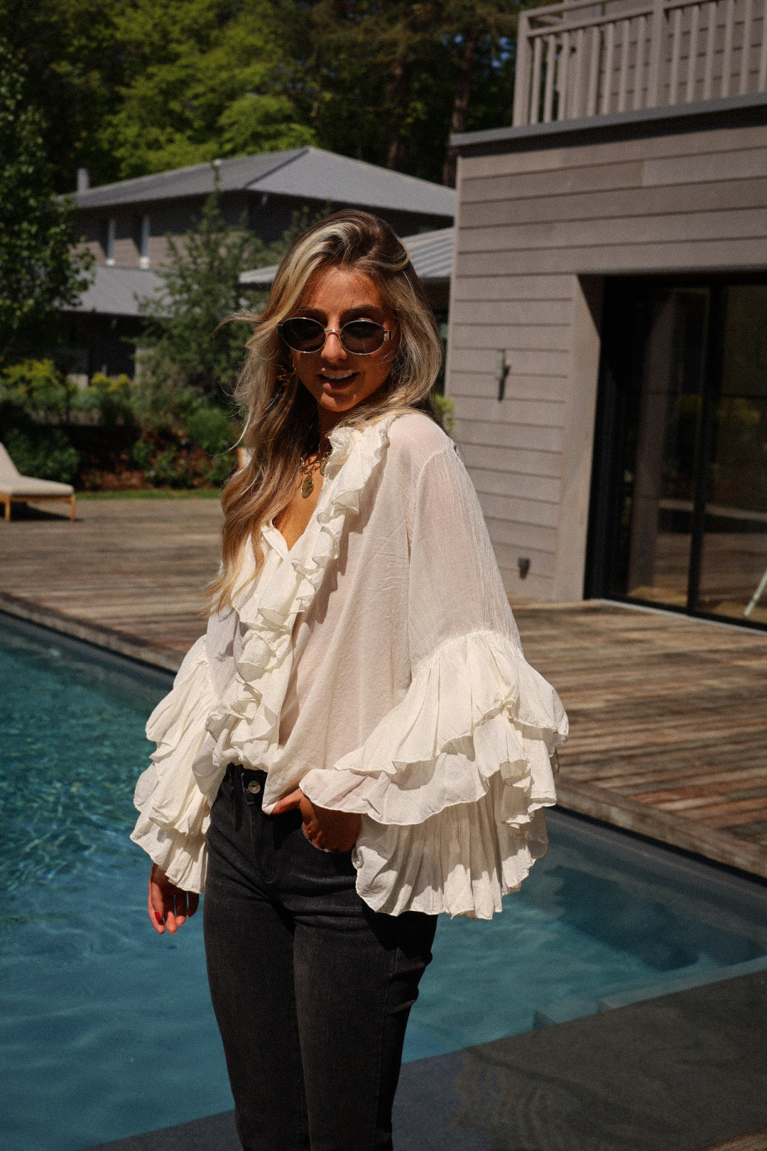 Roman écrue - Blouse volantée