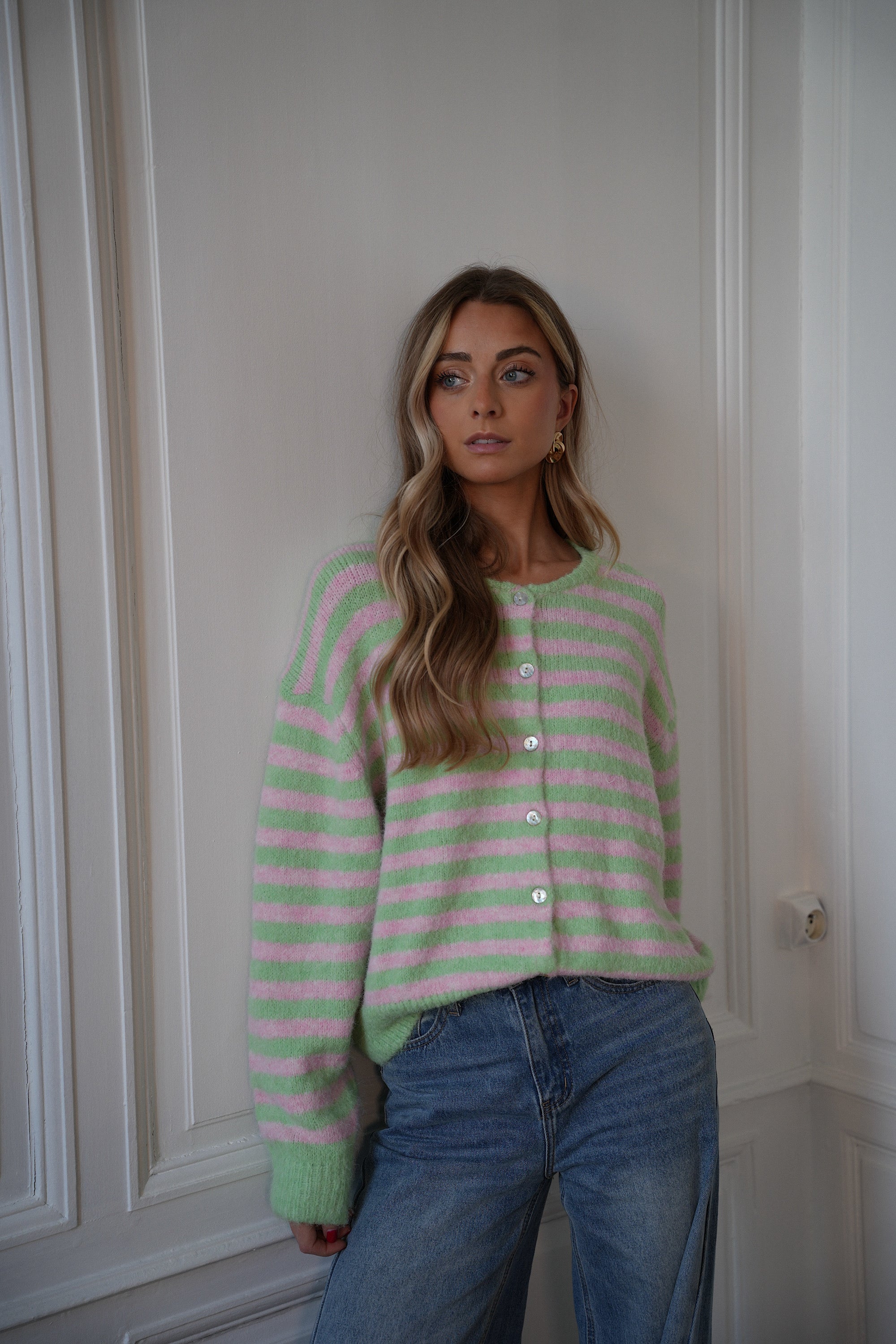 Fany vert/rose - Gilet rayé