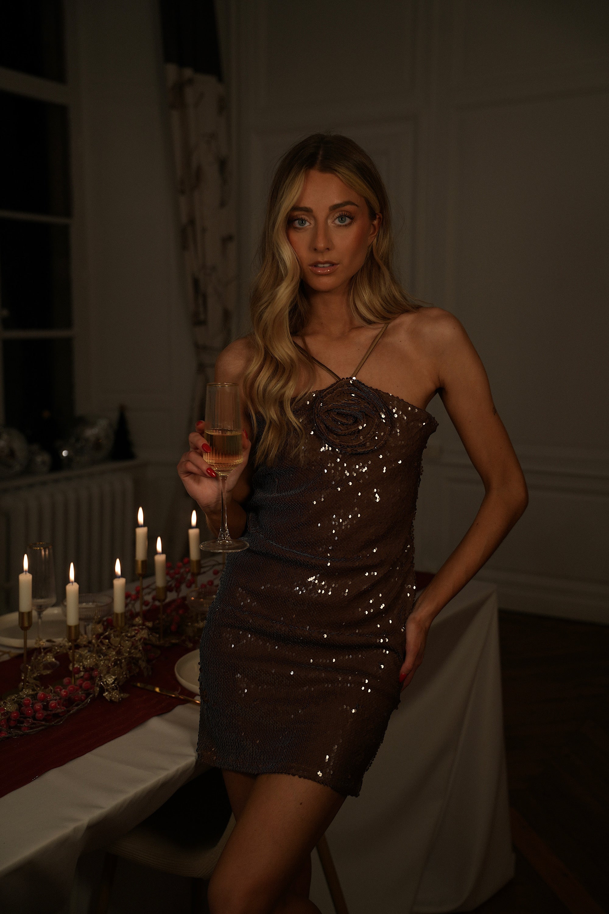 Dora taupe - Robe à sequins