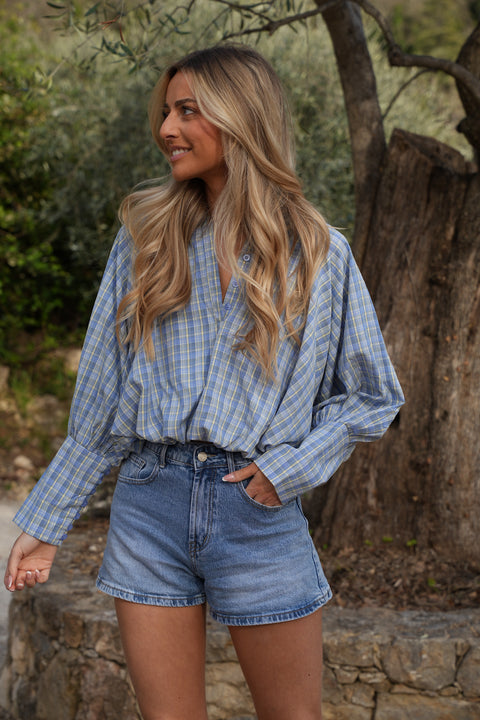 Eva bleue - Blouse à carreaux