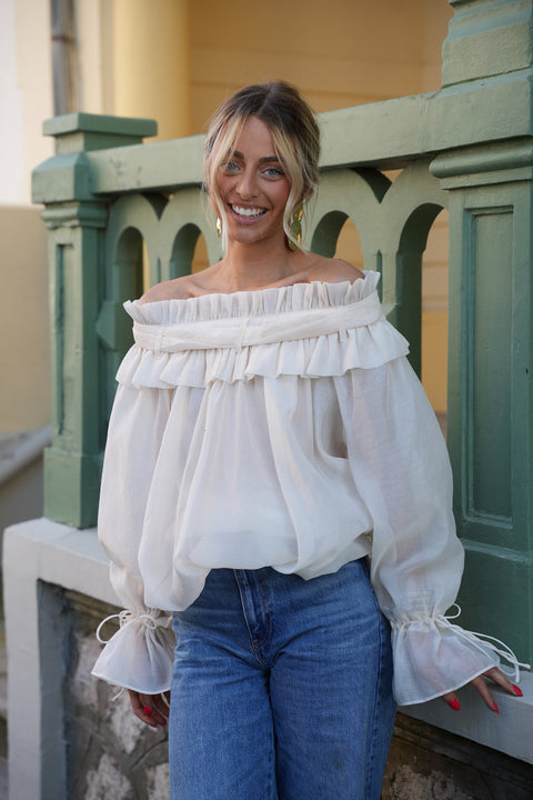 Aya crème - Blouse col bardot