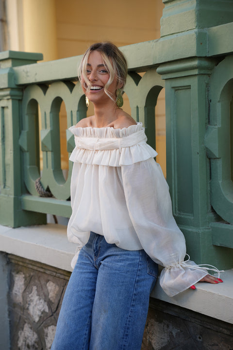 Aya crème - Blouse col bardot