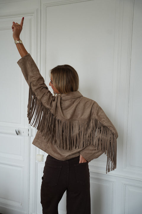 Nina taupe - Veste à franges
